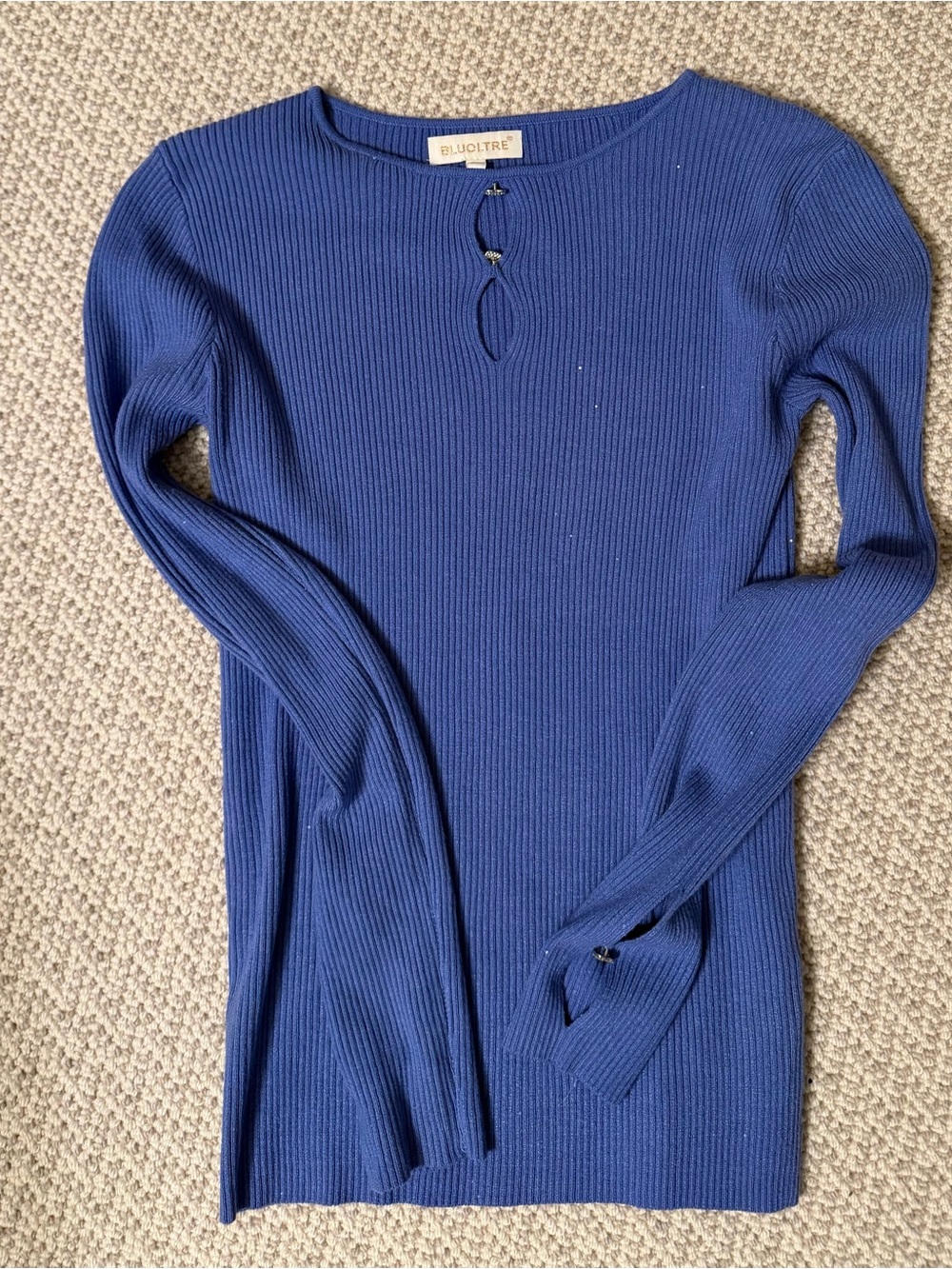 Women's Ribbed Blue Long-Sleeve Sweater